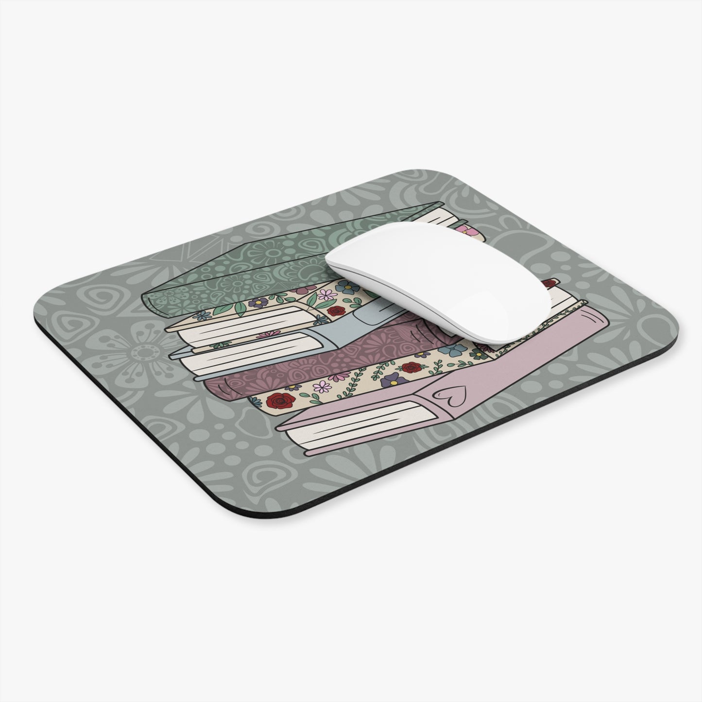Sage Flower Book Stack Mousepad