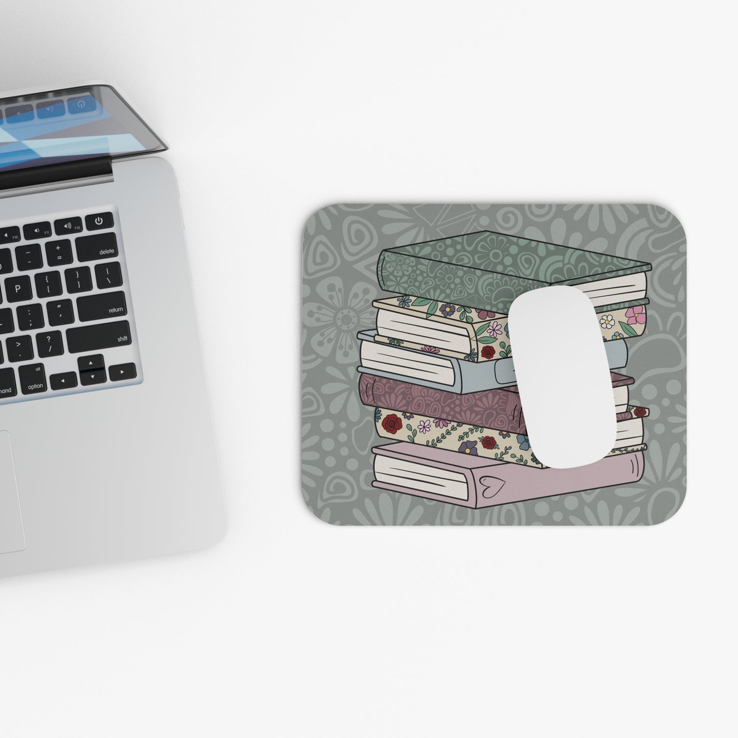 Sage Flower Book Stack Mousepad